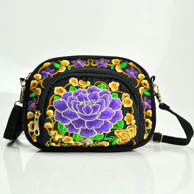 Women's Crossbody Bag - Embroidered Floral Design, Lightweight Canvas with Polyester Lining - Casual & Travel | Removable Strap | Zipper Closure & Phone Pocket
