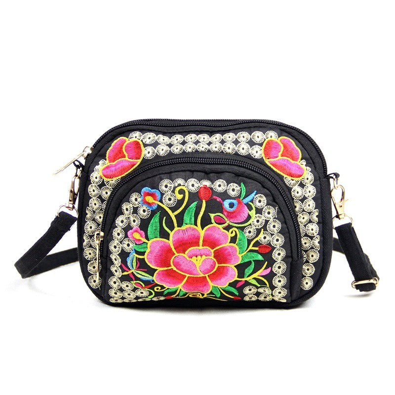 Women's Crossbody Bag - Embroidered Floral Design, Lightweight Canvas with Polyester Lining - Casual & Travel | Removable Strap | Zipper Closure & Phone Pocket