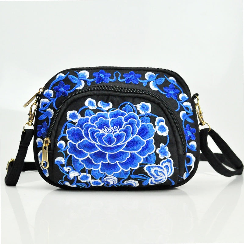 Women's Crossbody Bag - Embroidered Floral Design, Lightweight Canvas with Polyester Lining - Casual & Travel | Removable Strap | Zipper Closure & Phone Pocket