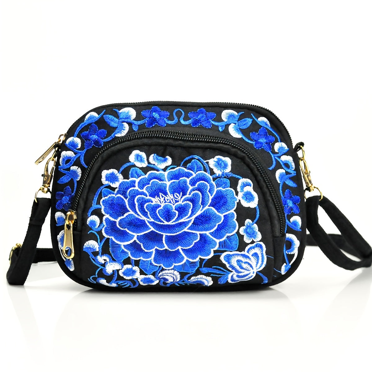 Women's Crossbody Bag - Embroidered Floral Design, Lightweight Canvas with Polyester Lining - Casual & Travel | Removable Strap | Zipper Closure & Phone Pocket