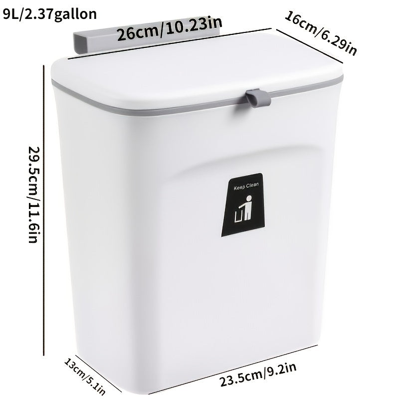 1pc Under Cabinet Door Hanging Trash Can - No Drill Installation, Durable Plastic Rectangular Kitchen Waste Bin with Lid, Space-Saving Pull-Out Cabinet Organizer for Utensils & Food Scraps (Black/White), Trash Cans for Kitche