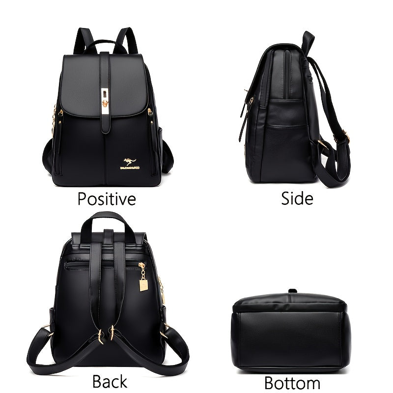Stylish Retro PU Leather Backpack - Fashion Flap with Anti-theft Pocket - Versatile for Travel, School & Daily Use - Durable Daypack