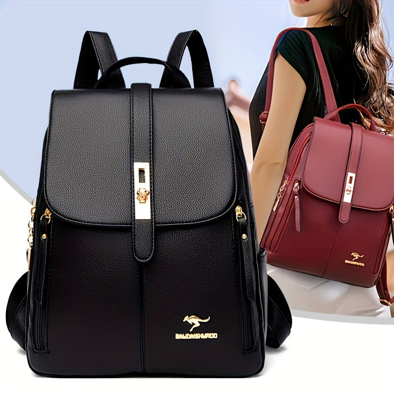 Stylish Retro PU Leather Backpack - Fashion Flap with Anti-theft Pocket - Versatile for Travel, School & Daily Use - Durable Daypack