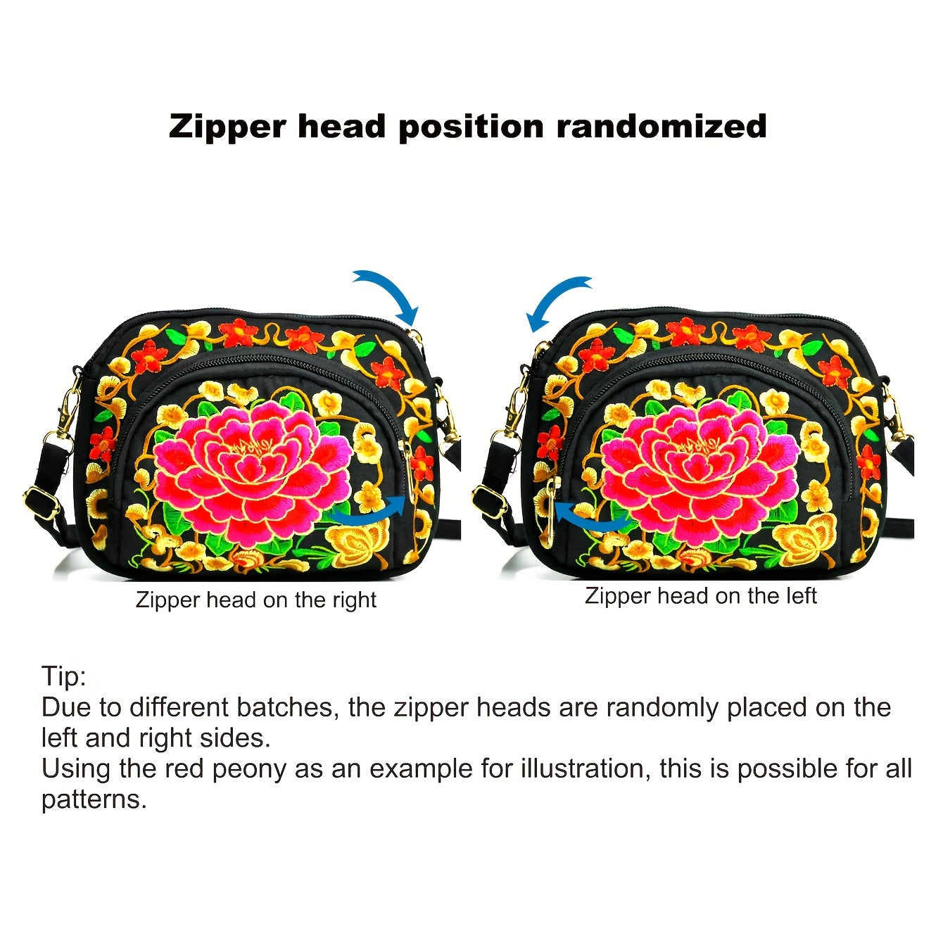 Women's Crossbody Bag - Embroidered Floral Design, Lightweight Canvas with Polyester Lining - Casual & Travel | Removable Strap | Zipper Closure & Phone Pocket
