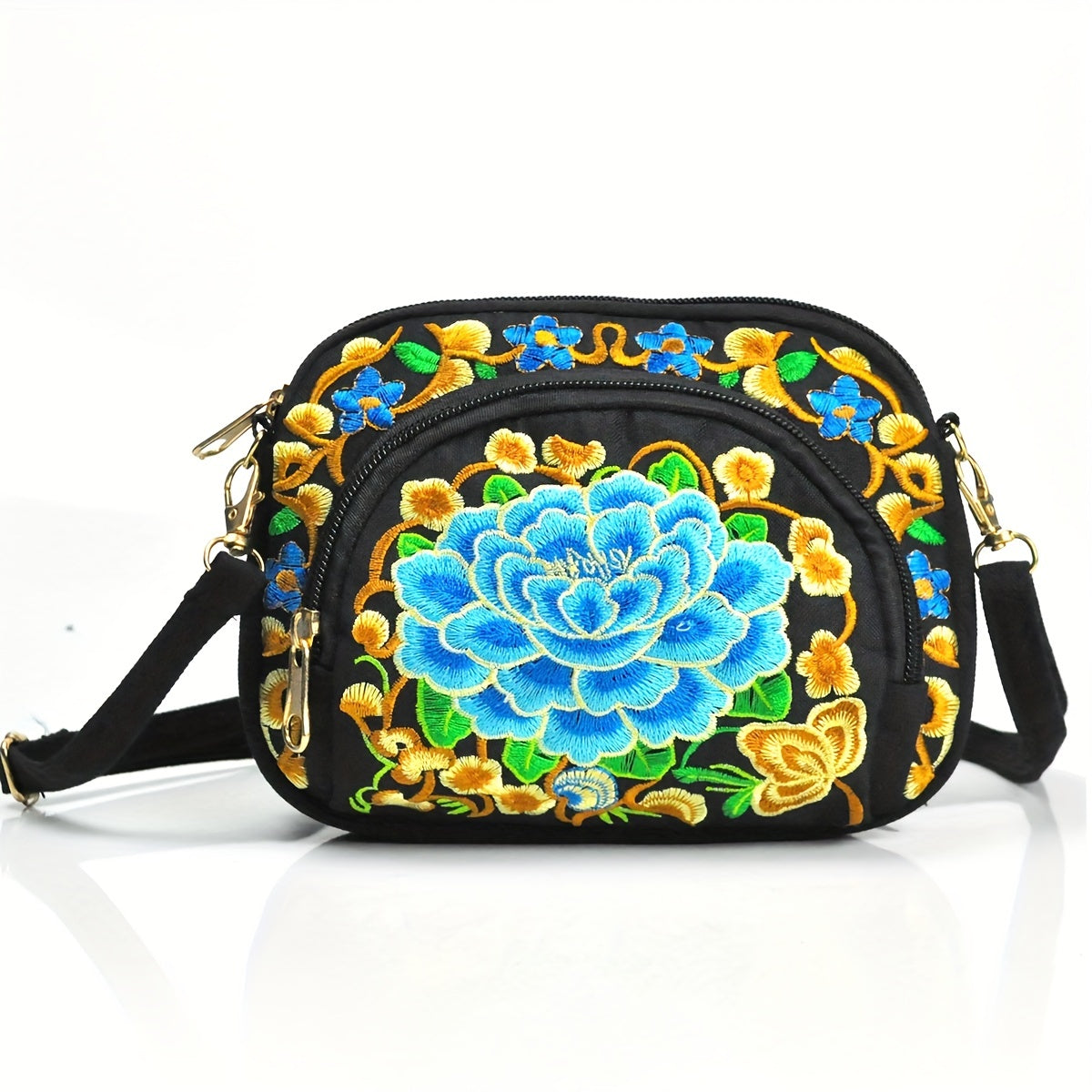 Women's Crossbody Bag - Embroidered Floral Design, Lightweight Canvas with Polyester Lining - Casual & Travel | Removable Strap | Zipper Closure & Phone Pocket