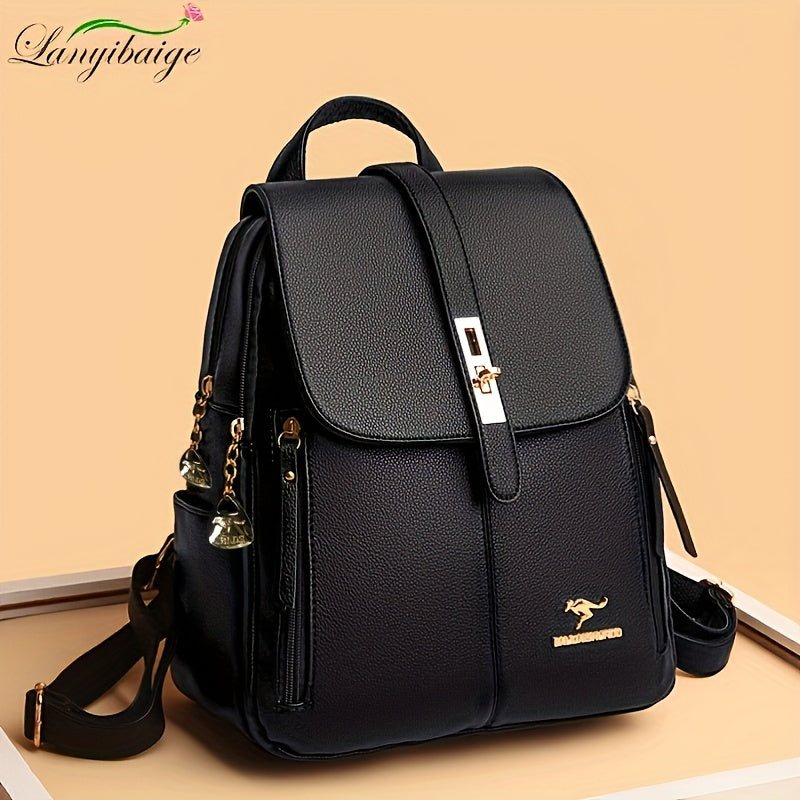 Stylish Retro PU Leather Backpack - Fashion Flap with Anti-theft Pocket - Versatile for Travel, School & Daily Use - Durable Daypack