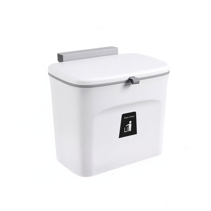 1pc Under Cabinet Door Hanging Trash Can - No Drill Installation, Durable Plastic Rectangular Kitchen Waste Bin with Lid, Space-Saving Pull-Out Cabinet Organizer for Utensils & Food Scraps (Black/White), Trash Cans for Kitche