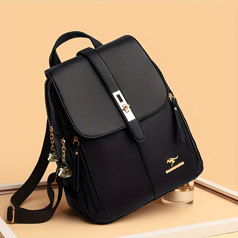 Stylish Retro PU Leather Backpack - Fashion Flap with Anti-theft Pocket - Versatile for Travel, School & Daily Use - Durable Daypack
