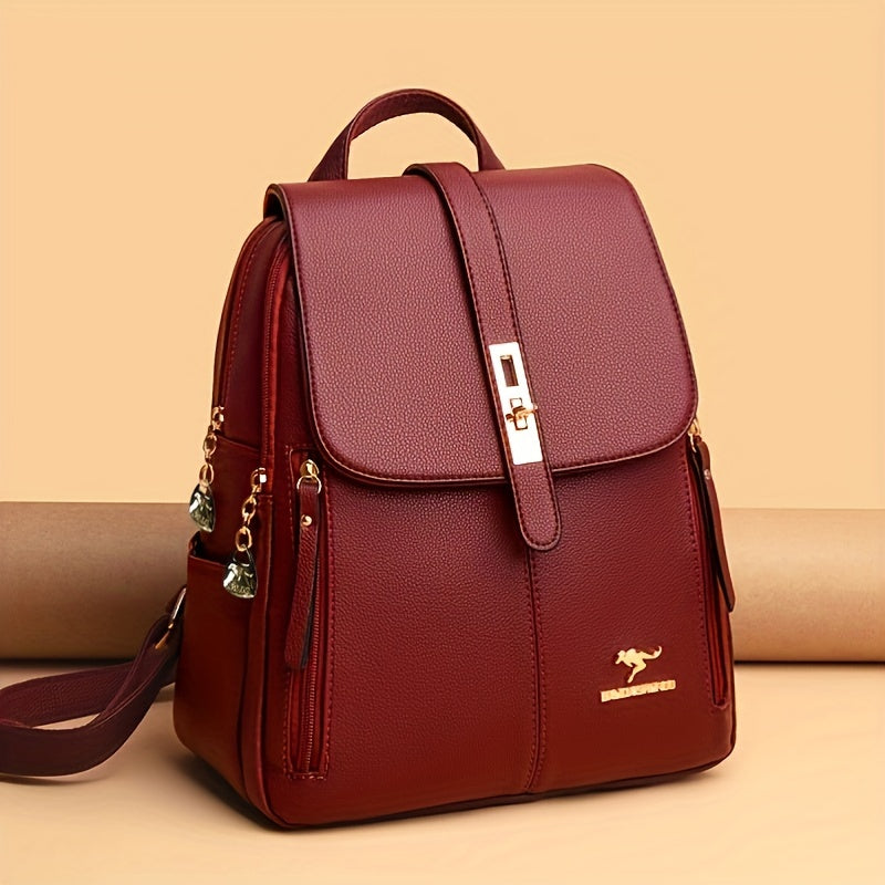 Stylish Retro PU Leather Backpack - Fashion Flap with Anti-theft Pocket - Versatile for Travel, School & Daily Use - Durable Daypack
