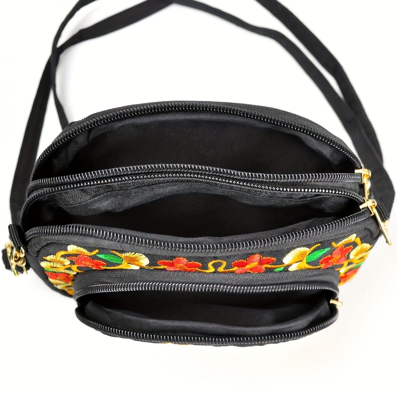 Women's Crossbody Bag - Embroidered Floral Design, Lightweight Canvas with Polyester Lining - Casual & Travel | Removable Strap | Zipper Closure & Phone Pocket